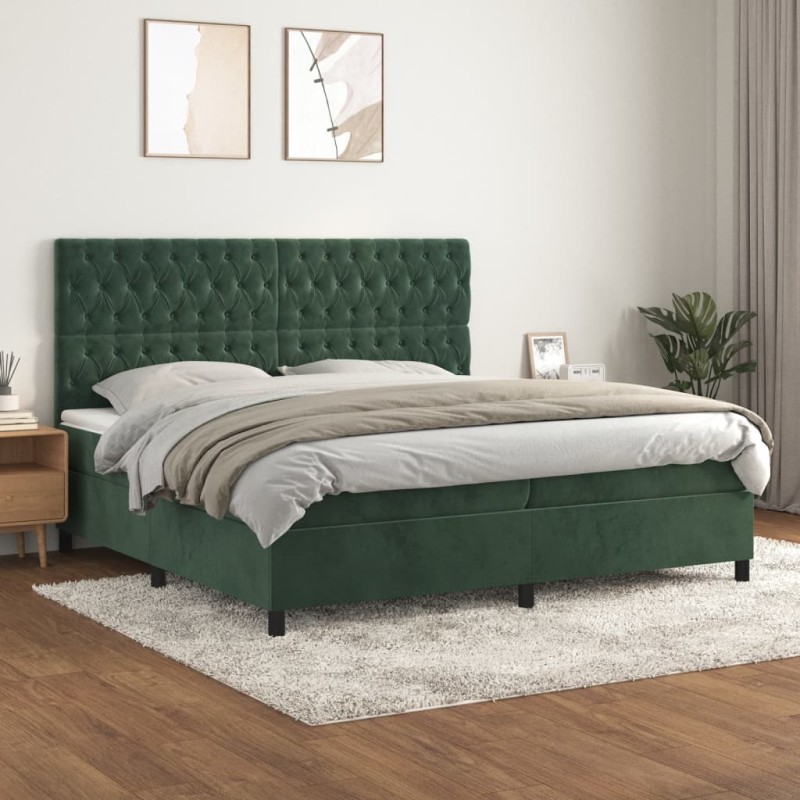 vidaXL Boxspringbett mit Matratze Dunkelgrün 200x200 cm Samt