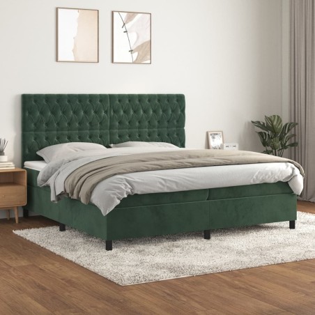 vidaXL Boxspringbett mit Matratze Dunkelgrün 200x200 cm Samt