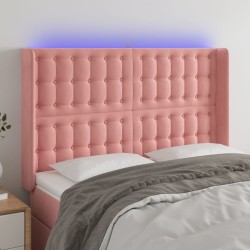 vidaXL LED Kopfteil Rosa 147x16x118/128 cm Samt