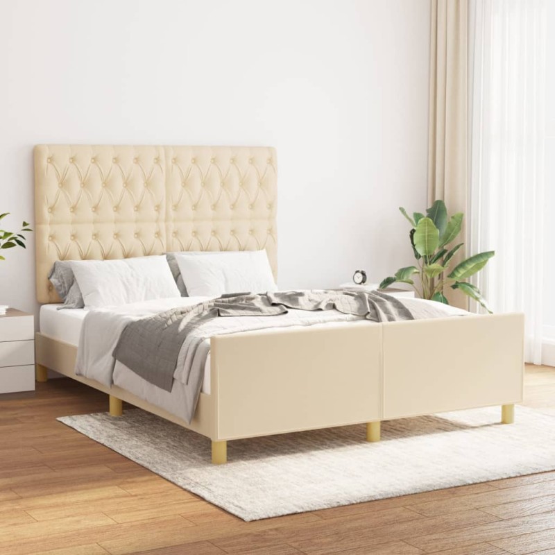vidaXL Bettgestell mit Kopfteil Creme 140x200 cm Stoff vidaXL Bettgestell mit Kopfteil Creme 140x200 cm Stoff