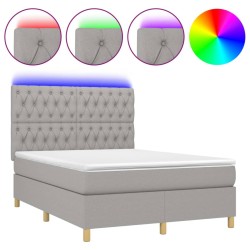 vidaXL Boxspringbett mit Matratze & LED Hellgrau 140x200 cm Stoff