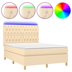 vidaXL Boxspringbett mit Matratze & LED Creme 140x200 cm Stoff