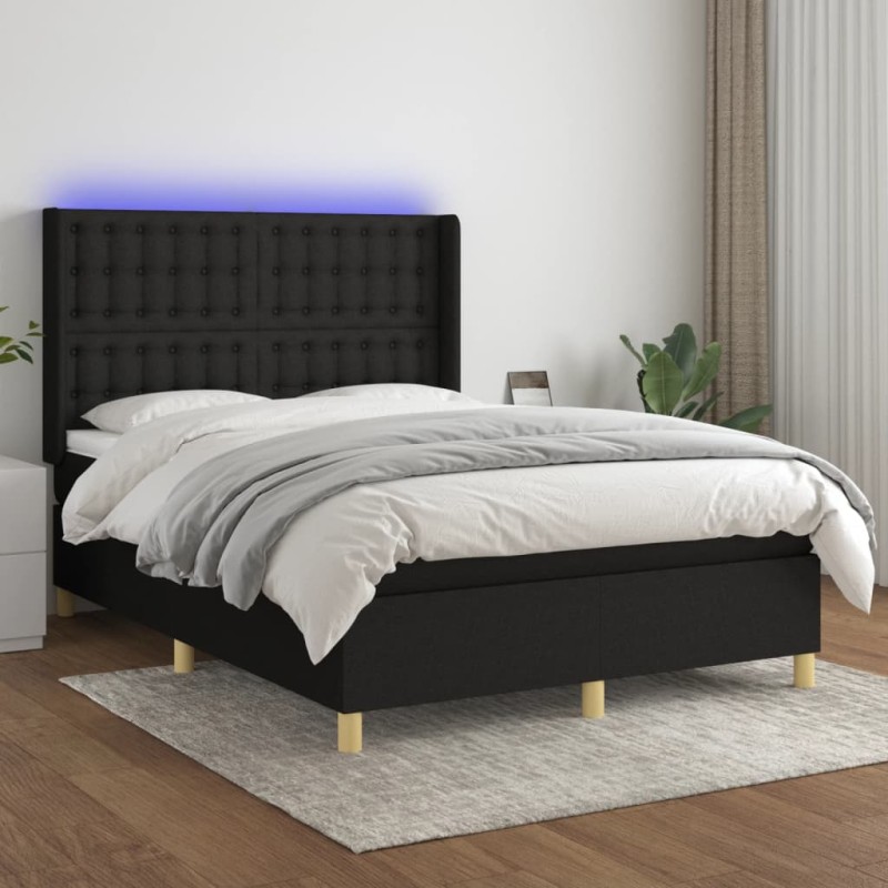 vidaXL Boxspringbett mit Matratze & LED Schwarz 140x200 cm Stoff vidaXL Boxspringbett mit Matratze & LED Schwarz 140x200 cm Stoff