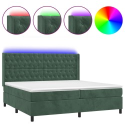 vidaXL Boxspringbett mit Matratze & LED Dunkelgrün 200x200 cm Samt