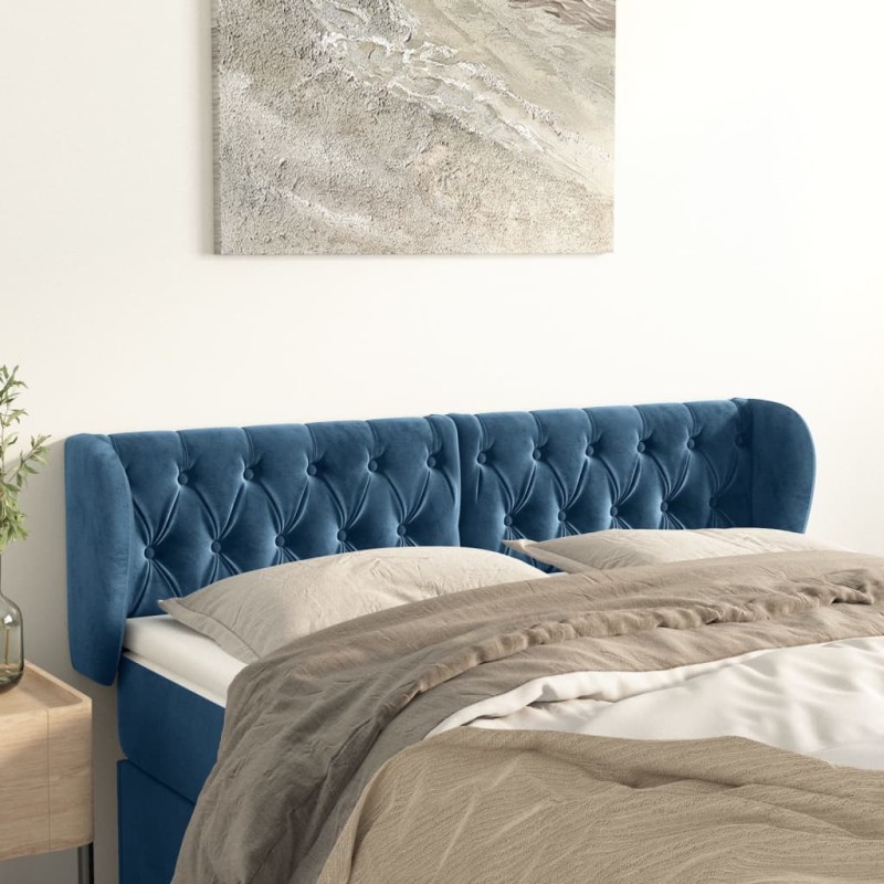vidaXL Kopfteil mit Ohren Dunkelblau 163x23x78/88 cm Samt