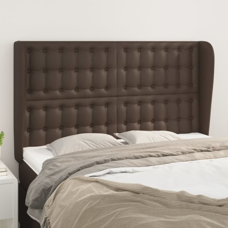 vidaXL Kopfteil mit Ohren Braun 147x23x118/128 cm Kunstleder