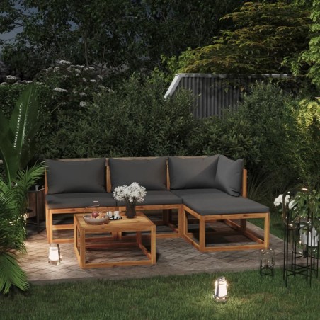 5-tlg. Garten-Lounge-Set mit Auflagen Massivholz Akazie