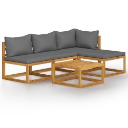5-tlg. Garten-Lounge-Set mit Auflagen Massivholz Akazie