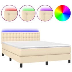 vidaXL Boxspringbett mit Matratze & LED Creme 140x190 cm Stoff