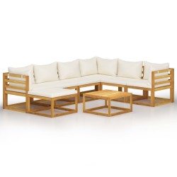 8-tlg. Garten-Lounge-Set mit Auflagen Creme Massivholz Akazie