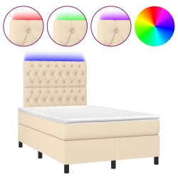 vidaXL Boxspringbett mit Matratze & LED Creme 120x200 cm Stoff