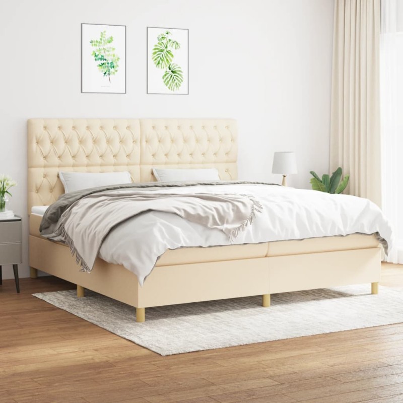 vidaXL Boxspringbett mit Matratze Creme 200x200 cm Stoff vidaXL Boxspringbett mit Matratze Creme 200x200 cm Stoff