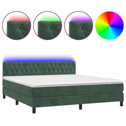 vidaXL Boxspringbett mit Matratze & LED Dunkelgrün 160x200 cm Samt