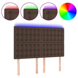 vidaXL LED Kopfteil Braun 144x5x118/128 cm Kunstleder