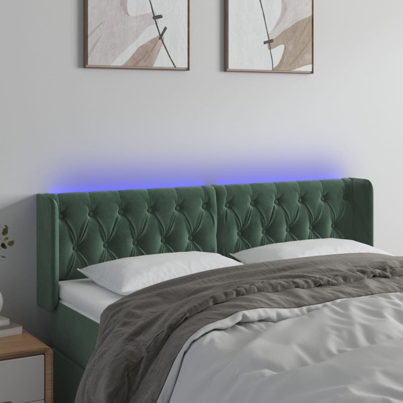 vidaXL LED Kopfteil Dunkelgrün 163x16x78/88 cm Samt