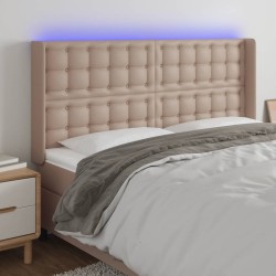 vidaXL LED Kopfteil Cappuccino-Braun 147x16x118/128cm Kunstleder