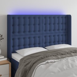 vidaXL LED Kopfteil Blau 147x16x118/128 cm Stoff