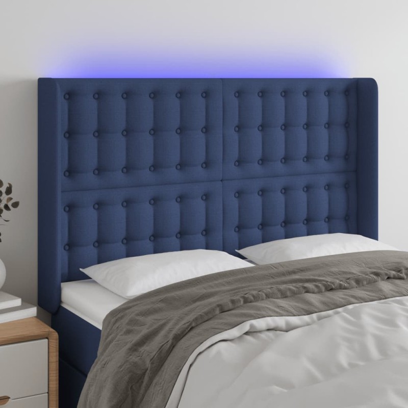 vidaXL LED Kopfteil Blau 147x16x118/128 cm Stoff vidaXL LED Kopfteil Blau 147x16x118/128 cm Stoff