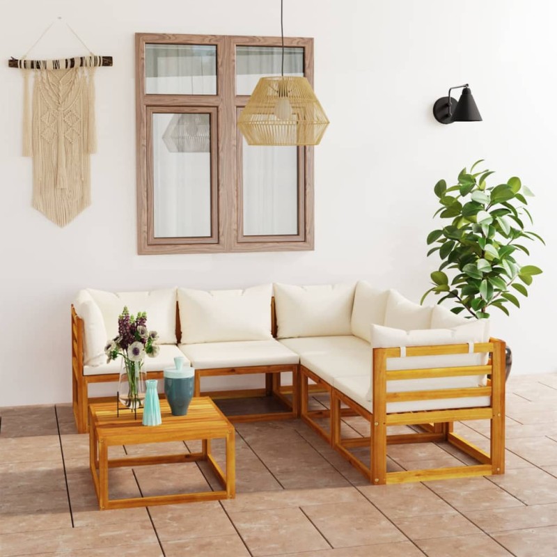 vidaXL 6-tlg. Garten-Lounge-Set mit Auflagen Creme Massivholz Akazie vidaXL 6-tlg. Garten-Lounge-Set mit Auflagen Creme Massivholz Akazie
