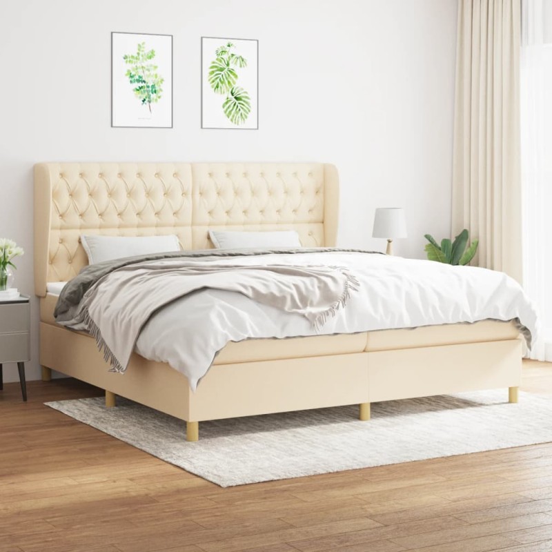 vidaXL Boxspringbett mit Matratze Creme 200x200 cm Stoff vidaXL Boxspringbett mit Matratze Creme 200x200 cm Stoff