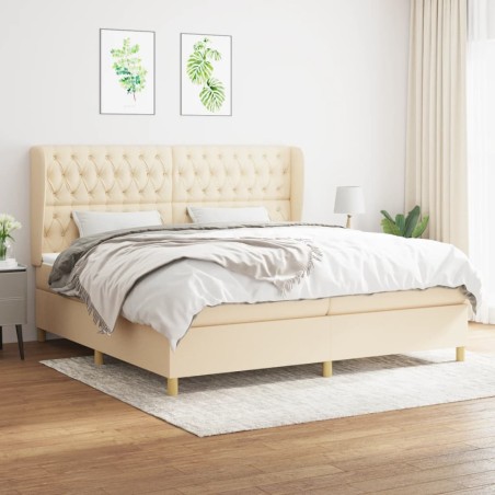 vidaXL Boxspringbett mit Matratze Creme 200x200 cm Stoff
