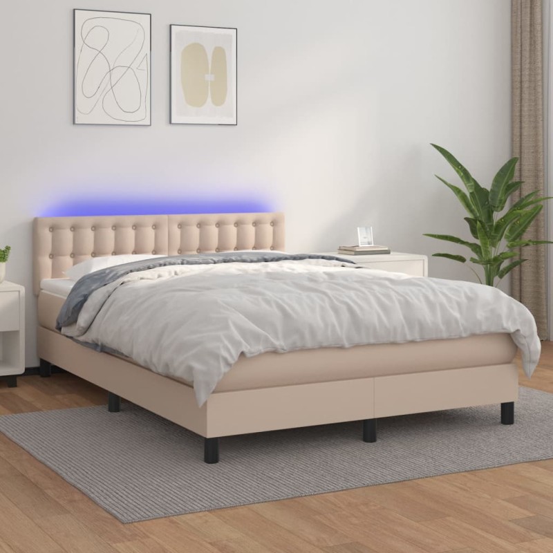 vidaXL Boxspringbett mit Matratze & LED Cappuccino-Braun 140x200cm vidaXL Boxspringbett mit Matratze & LED Cappuccino-Braun 140x200cm