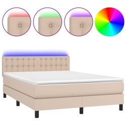 vidaXL Boxspringbett mit Matratze & LED Cappuccino-Braun 140x200cm