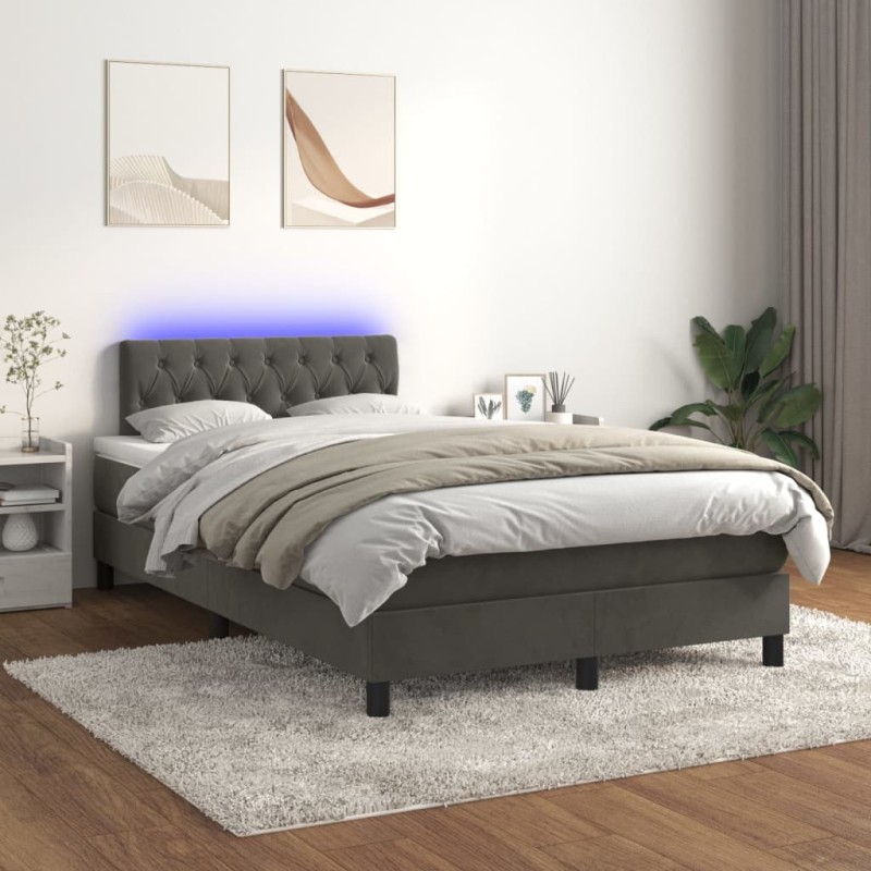 vidaXL Boxspringbett mit Matratze & LED Dunkelgrau 120x200 cm Samt vidaXL Boxspringbett mit Matratze & LED Dunkelgrau 120x200 cm Samt