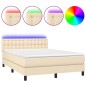 vidaXL Boxspringbett mit Matratze & LED Creme 140x200 cm Stoff vidaXL Boxspringbett mit Matratze & LED Creme 140x200 cm Stoff