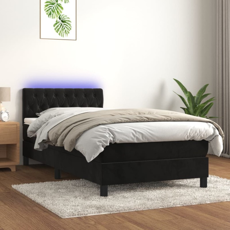 vidaXL Boxspringbett mit Matratze & LED Schwarz 100x200 cm Samt vidaXL Boxspringbett mit Matratze & LED Schwarz 100x200 cm Samt