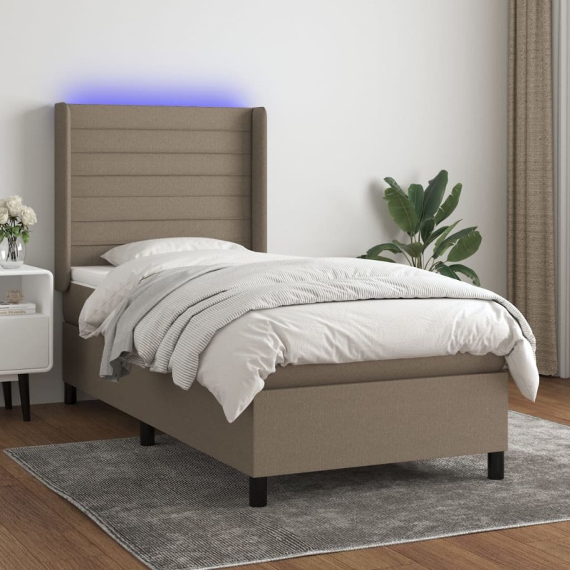 vidaXL Boxspringbett mit Matratze & LED Taupe 100x200 cm Stoff vidaXL Boxspringbett mit Matratze & LED Taupe 100x200 cm Stoff