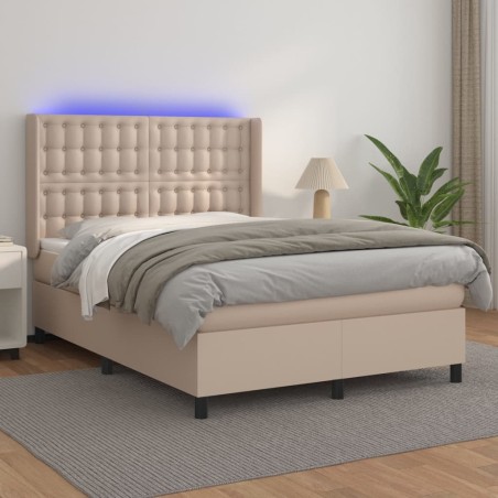 vidaXL Boxspringbett mit Matratze & LED Cappuccino-Braun 140x200cm