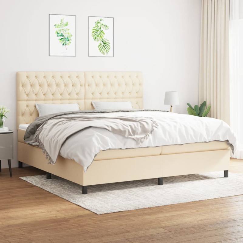 vidaXL Boxspringbett mit Matratze Creme 200x200 cm Stoff vidaXL Boxspringbett mit Matratze Creme 200x200 cm Stoff