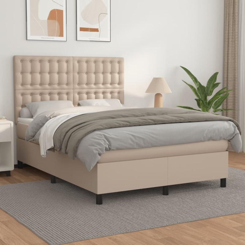vidaXL Boxspringbett Matratze Cappuccino-Braun 140x200cm Kunstleder vidaXL Boxspringbett Matratze Cappuccino-Braun 140x200cm Kunstleder