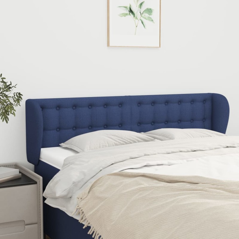 vidaXL Kopfteil mit Ohren Blau 147x23x78/88 cm Stoff vidaXL Kopfteil mit Ohren Blau 147x23x78/88 cm Stoff