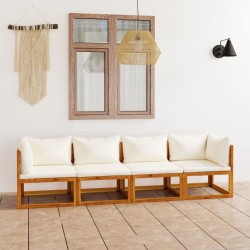 vidaXL 4-Sitzer-Gartensofa mit Auflagen Creme Akazie Massivholz
