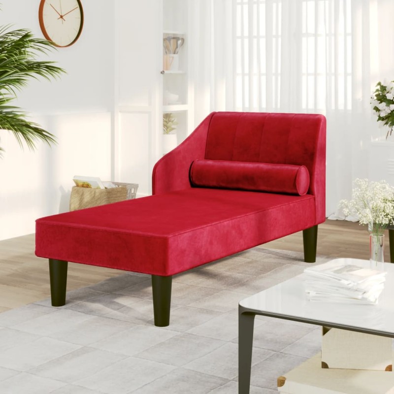 vidaXL Chaiselongue mit Nackenrolle Weinrot Samt vidaXL Chaiselongue mit Nackenrolle Weinrot Samt
