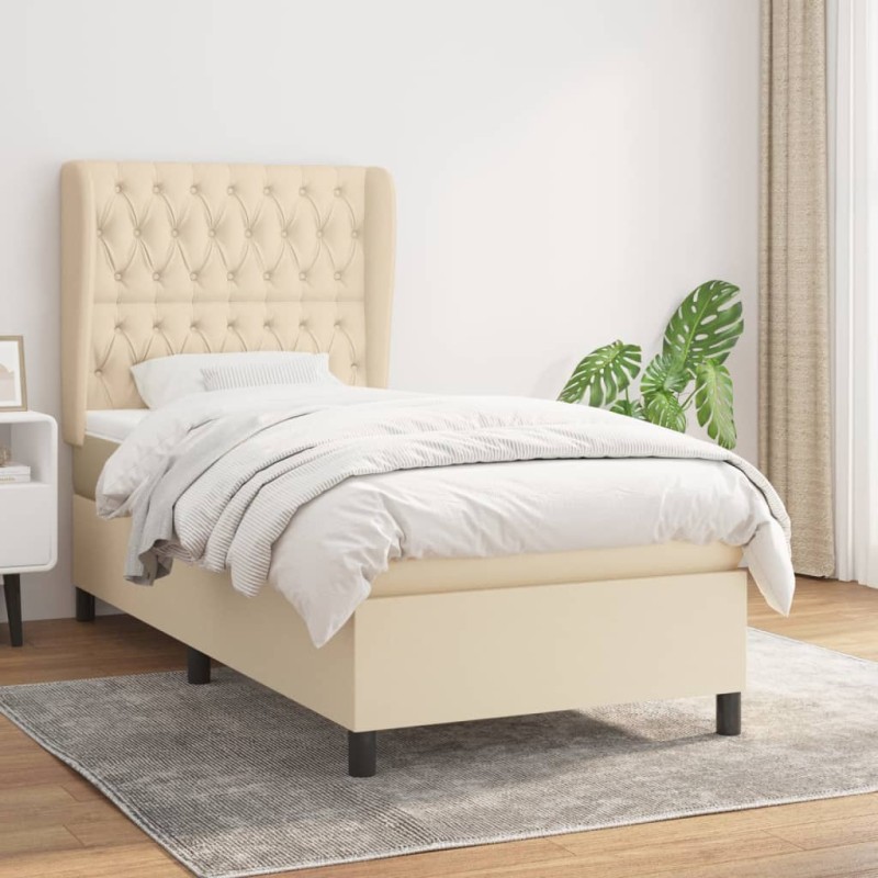 vidaXL Boxspringbett mit Matratze Creme 100x200 cm Stoff vidaXL Boxspringbett mit Matratze Creme 100x200 cm Stoff