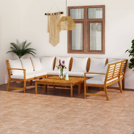 vidaXL 9-tlg. Garten-Lounge-Set mit Auflagen Creme Massivholz Akazie