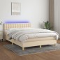 vidaXL Boxspringbett mit Matratze & LED Creme 140x190 cm Stoff vidaXL Boxspringbett mit Matratze & LED Creme 140x190 cm Stoff