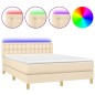 vidaXL Boxspringbett mit Matratze & LED Creme 140x190 cm Stoff vidaXL Boxspringbett mit Matratze & LED Creme 140x190 cm Stoff