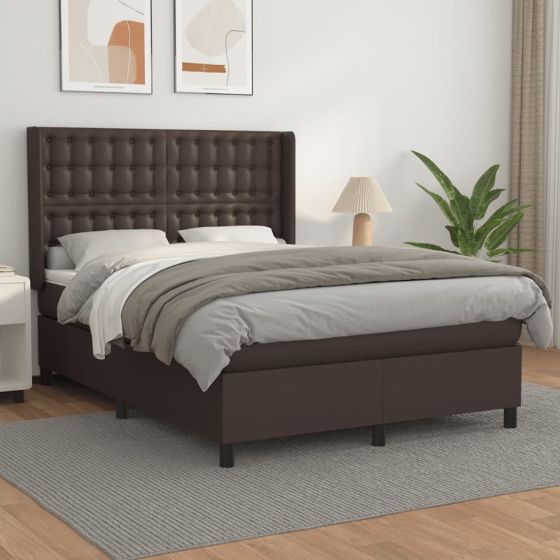 vidaXL Boxspringbett mit Matratze Braun 140x200 cm Kunstleder vidaXL Boxspringbett mit Matratze Braun 140x200 cm Kunstleder