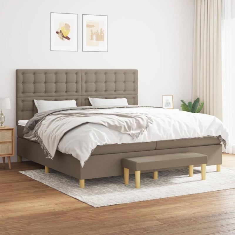 vidaXL Boxspringbett mit Matratze Taupe 200x200 cm Stoff vidaXL Boxspringbett mit Matratze Taupe 200x200 cm Stoff