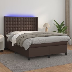 vidaXL Boxspringbett mit Matratze & LED Braun 140x200 cm Kunstleder