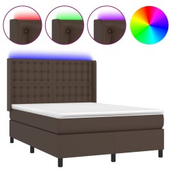 vidaXL Boxspringbett mit Matratze & LED Braun 140x200 cm Kunstleder
