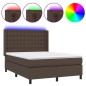 vidaXL Boxspringbett mit Matratze & LED Braun 140x200 cm Kunstleder