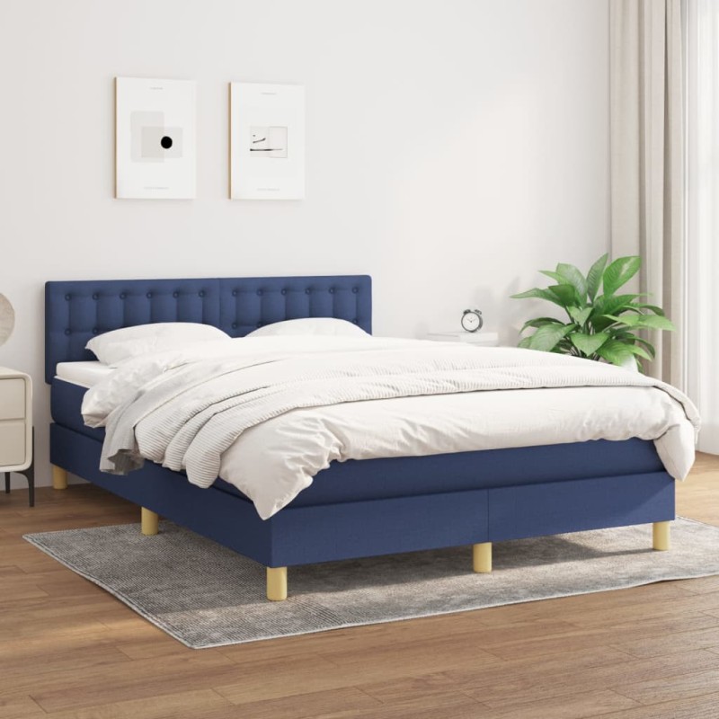 vidaXL Boxspringbett mit Matratze Blau 140x200 cm Stoff vidaXL Boxspringbett mit Matratze Blau 140x200 cm Stoff
