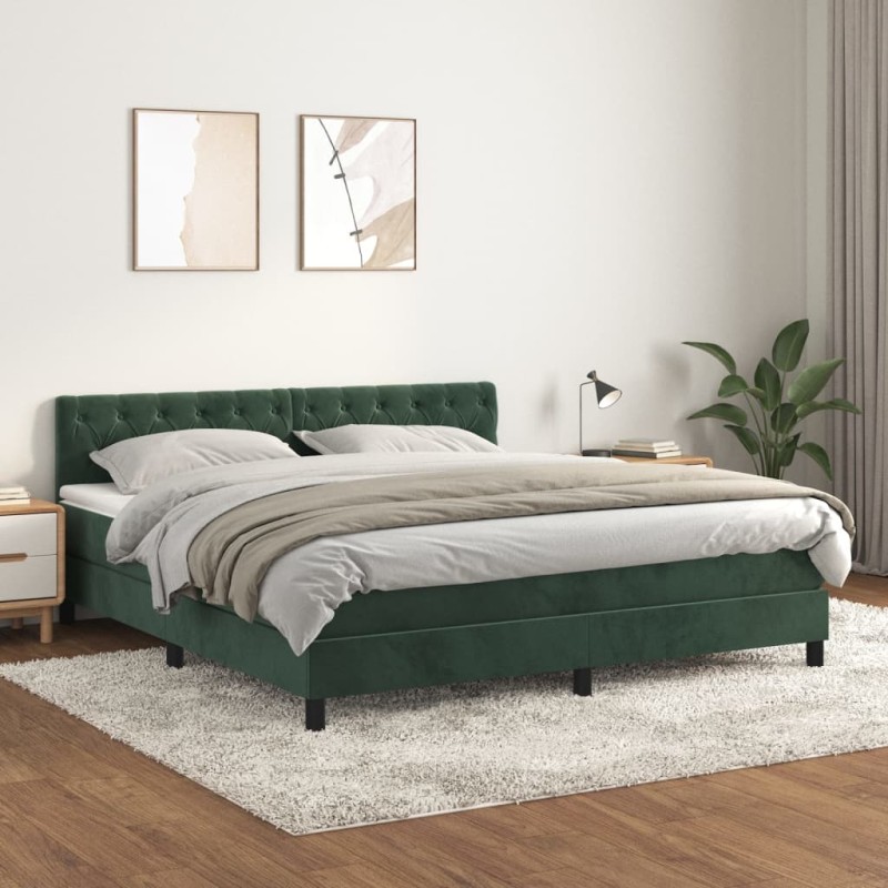 vidaXL Boxspringbett mit Matratze Dunkelgrün 160x200 cm Samt vidaXL Boxspringbett mit Matratze Dunkelgrün 160x200 cm Samt