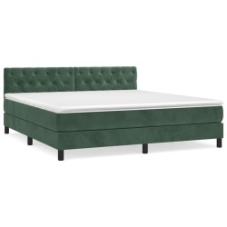 vidaXL Boxspringbett mit Matratze Dunkelgrün 160x200 cm Samt