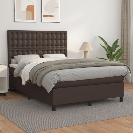 vidaXL Boxspringbett mit Matratze Braun 140x200 cm Kunstleder